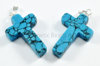 Semi-Precious Beads-Pendant Blue Turquoise Cross (BTC)